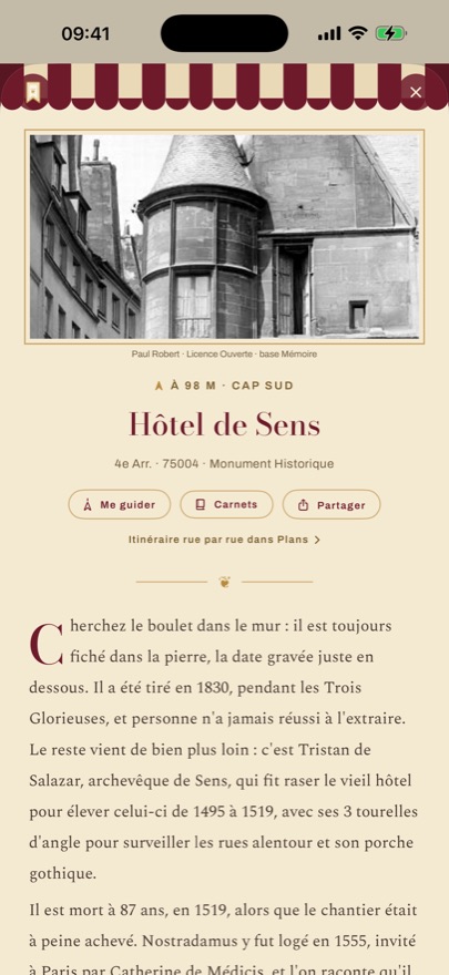 La fiche d'une façade : sa photographie, son titre et son récit.